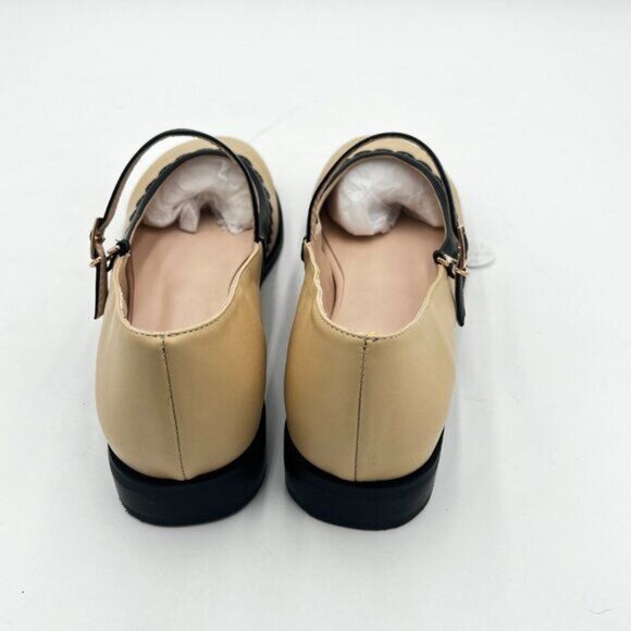 FYS Beige Block Low Heel Mary Jane Pumps Square Toe Dress Party Dance Cute Shoes - Picture 4 of 6